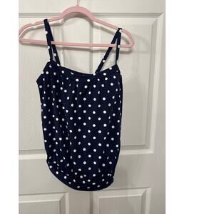 NWOT Lands End Blouson Tummy Hiding Tankini Top in Deep Sea Polka Dot, 12P